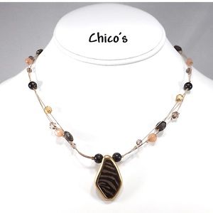 Chico's Animal Print Pendant Beaded‎ Wire Necklace